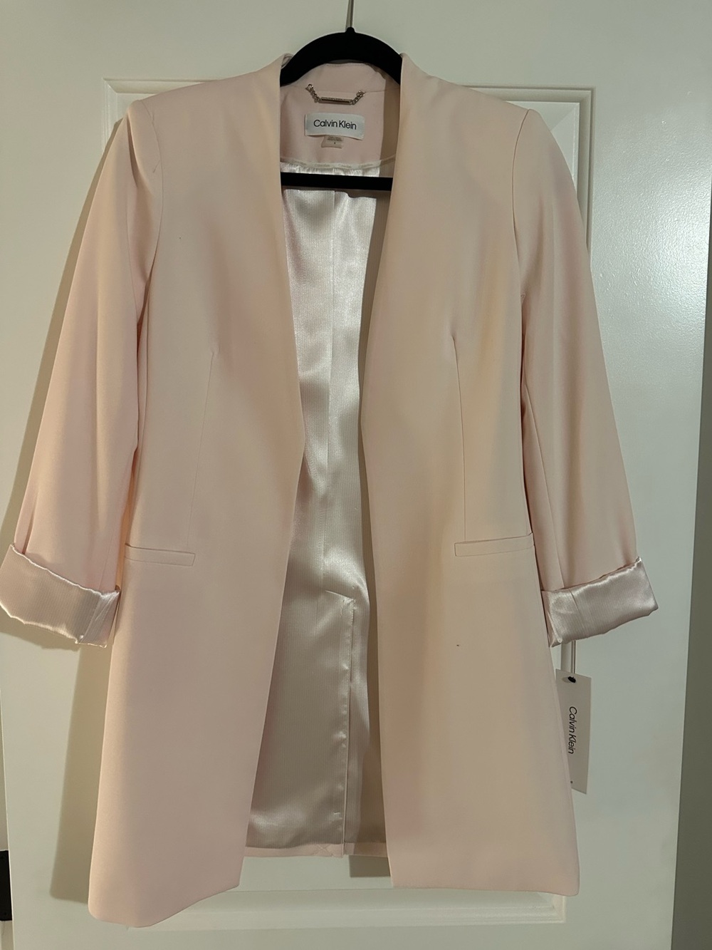 Calvin Klein Light Pink Lined Long Blazer Sz 4 NWT
